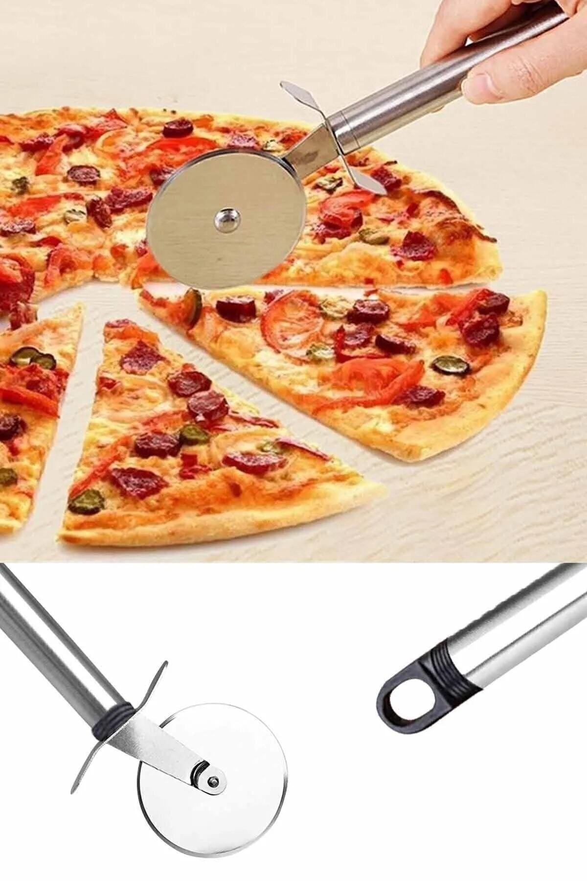 Çelik Pizza Hamur Mantı Börek Kesme Ruleti | Pratik Pizza Kesici Dilimleyici Rulet