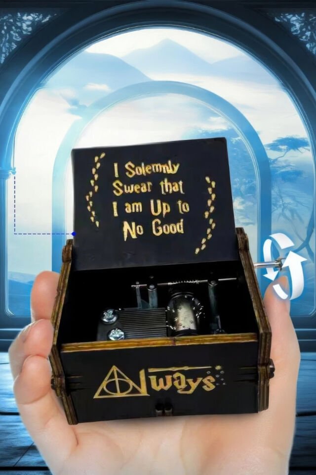 Harry Potter Always Temalı Ahşap Işlemeli Mekanik Müzik Kutusu- Büyüleyici ve Şık Yılbaşı Hediye siyah - Tek Ebat