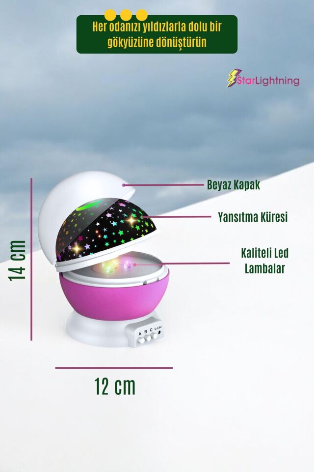 Yıldızlı Gece Lambası Çocuk Masa Lambası Dekoratif Lamba Pembe 7007 - Tek Ebat - 15 x 15