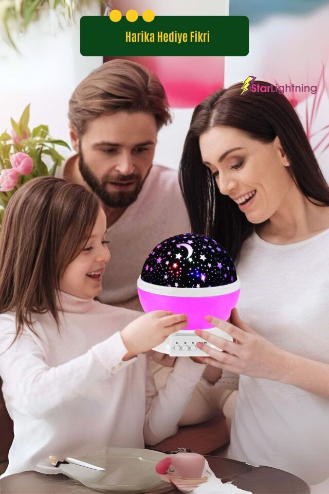 Yıldızlı Gece Lambası Çocuk Masa Lambası Dekoratif Lamba Pembe 7007 - Tek Ebat - 15 x 15