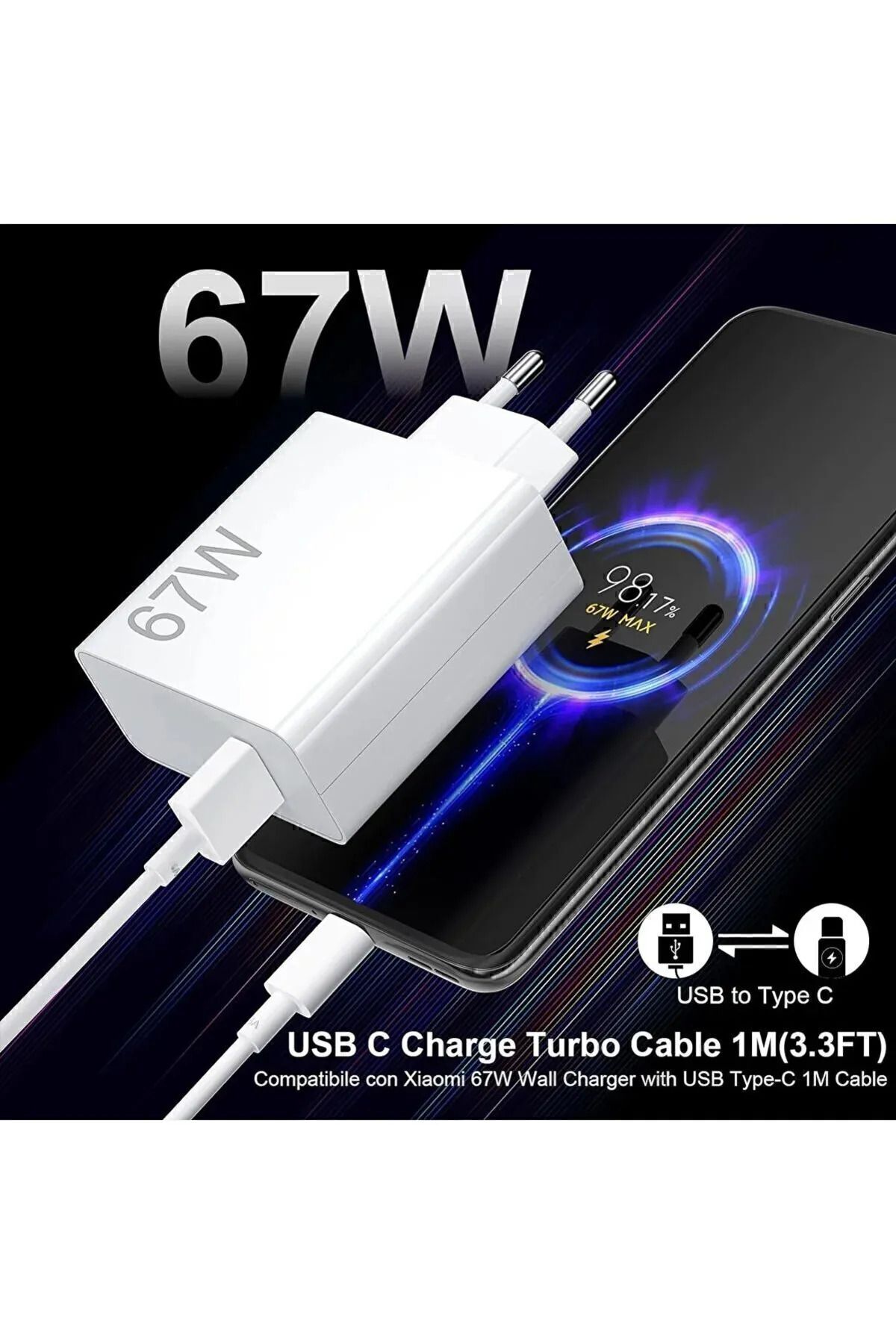 Redmi 11/11pro/12/12 Pro/13/13pro Uyumlu Turbo Şarj Aleti Type-c Glrshop avda beyaz - Tek Ebat