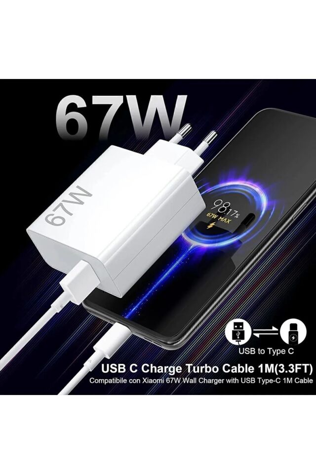 Redmi 11/11pro/12/12 Pro/13/13pro Uyumlu Turbo Şarj Aleti Type-c Glrshop avda beyaz - Tek Ebat