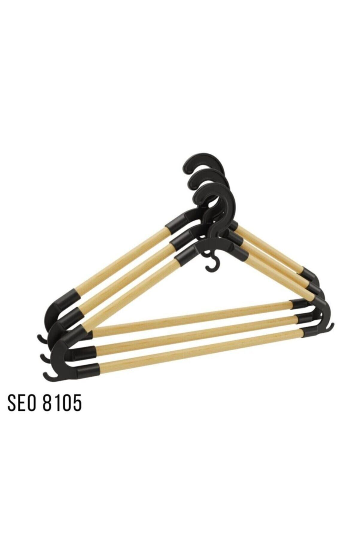 Ahşap Askı Kıyafet Ve Elbise Askısı 3'lü Set - Seo 8105