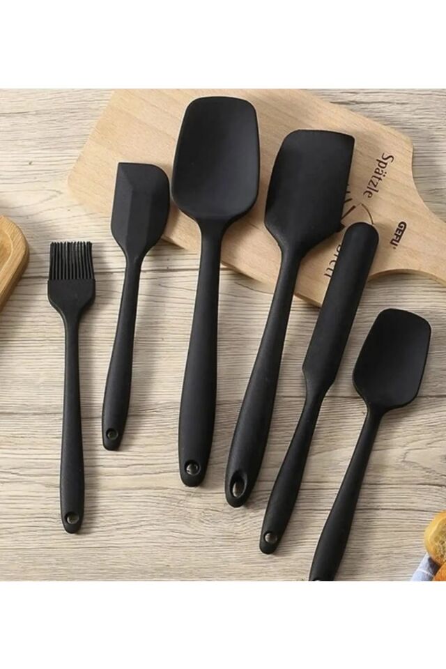 Isıya Dayanıklı Yanmaz Yapışmaz Silikon Spatula Seti 6 Parça Siyah siyah - Tek Ebat