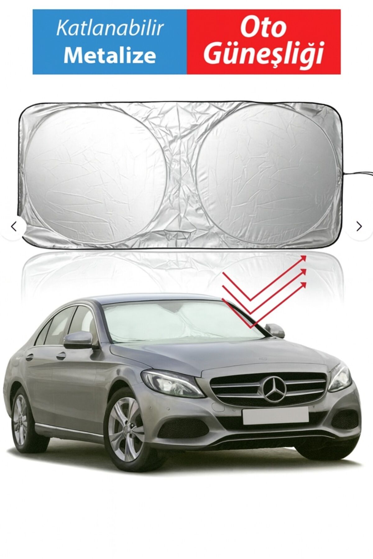 Katlanabilir Araba Ön Cam Güneşlik Metalize Isı Yalıtımlı Yazlık Araba Güneşliği - 150x70cm