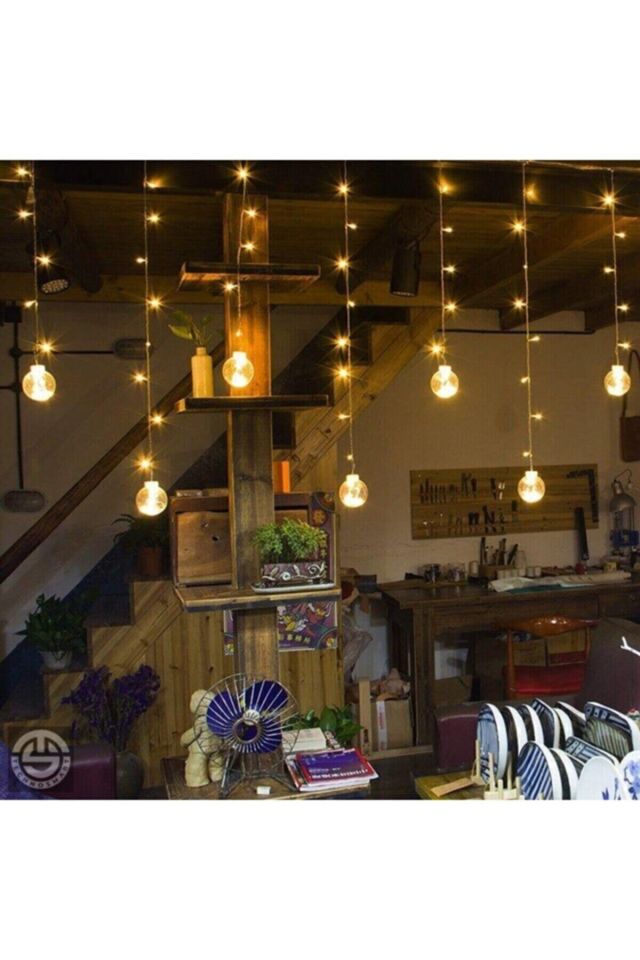 Dekoratif Işıklı Top Perde Led Fişli Sarı Renk 3mx2m