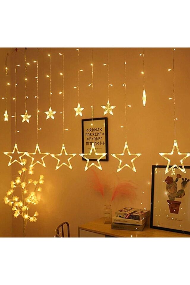 Yıldız Saçak Perde Led 12 Adet Yıldızlı 2,5x1 Metre Rgb