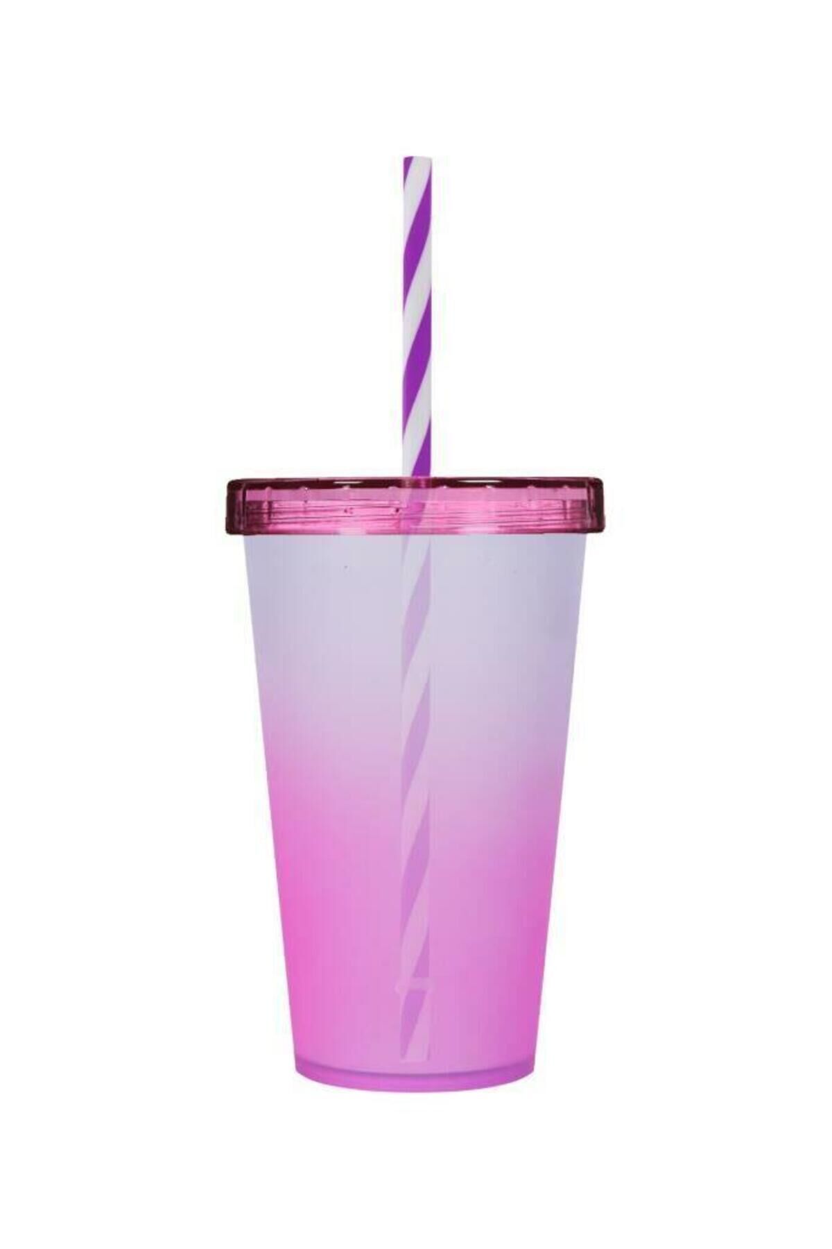 660 cc Çift Renk Pipetli Bardak Pembe