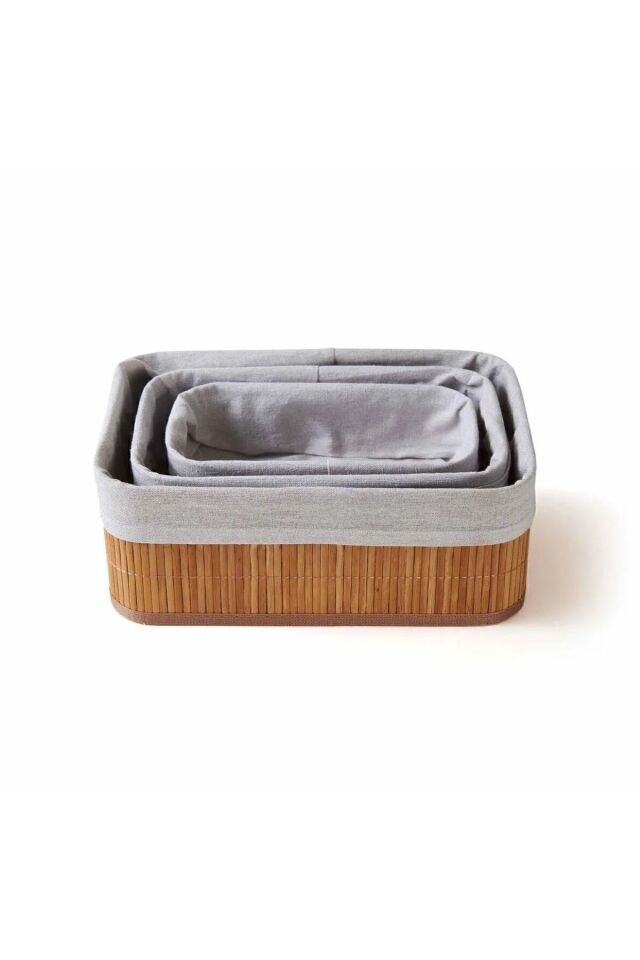 Bambu 3 Lü Sepet Banyo Sepeti Mutfak Sepeti BAMBU - Tek Ebat - 35 x 27 x 22
