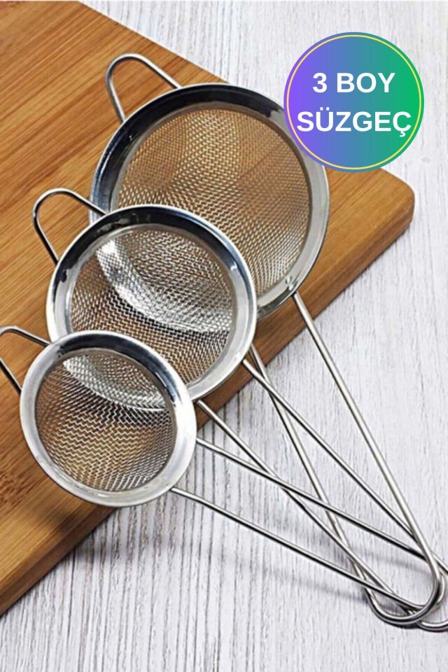 Çelik 3 Boy Çay Süzgeçi 3lü Süzgeç