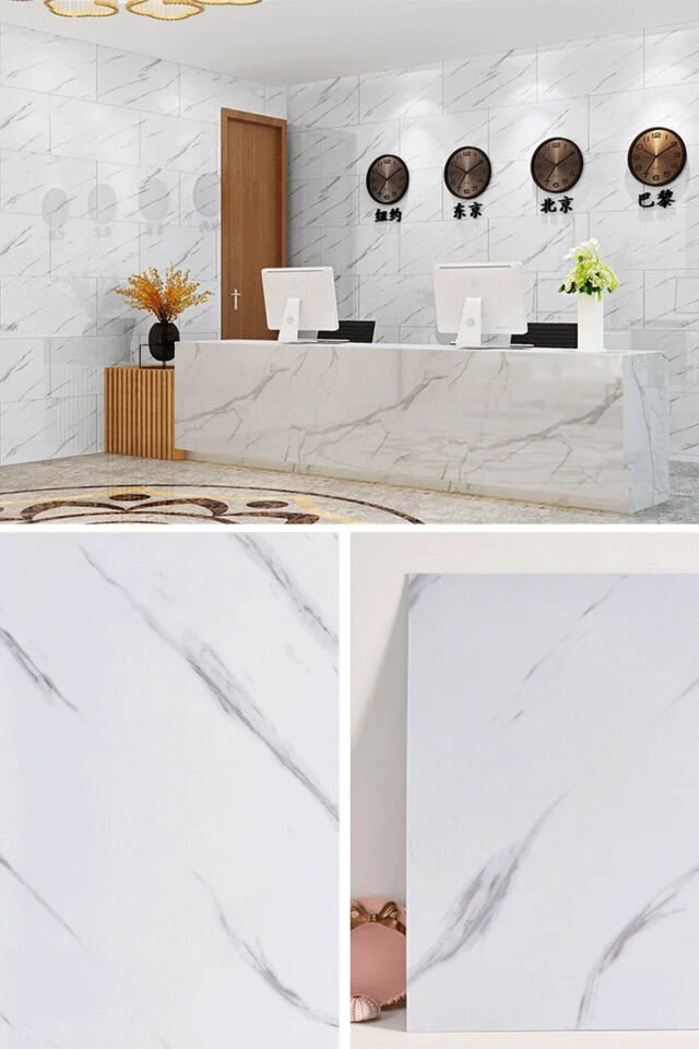 30x60 Cm Beyaz Siyah Mermer Desenli Kendinden Yapışkanlı Seramik Köpük Banyo PVC Duvar Paneli-6013 Tek Ebat