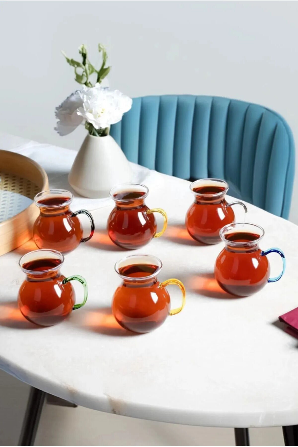 6'lı Keyfi Ala Borosilikat Cam Kulplu Çay Bardağı 180ml Bardak Beyaz - Tek Ebat