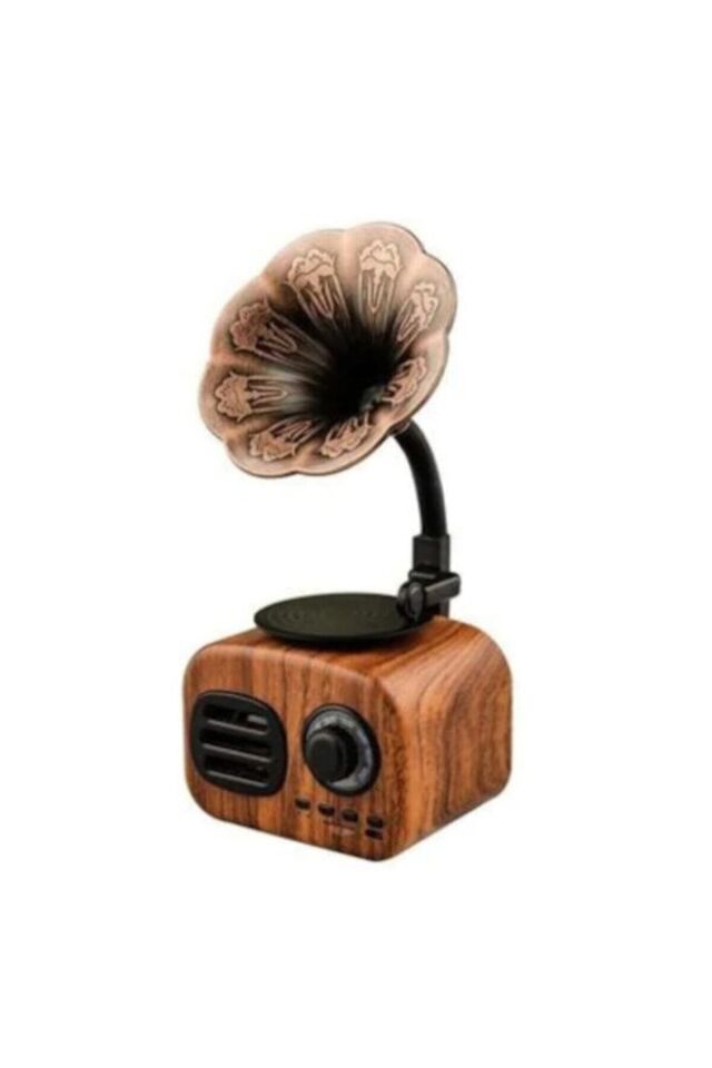 Ft-05 Nostalji Mini Ahşap Gramafon Bluetooth Radyo Hoparlör Tek Ebat