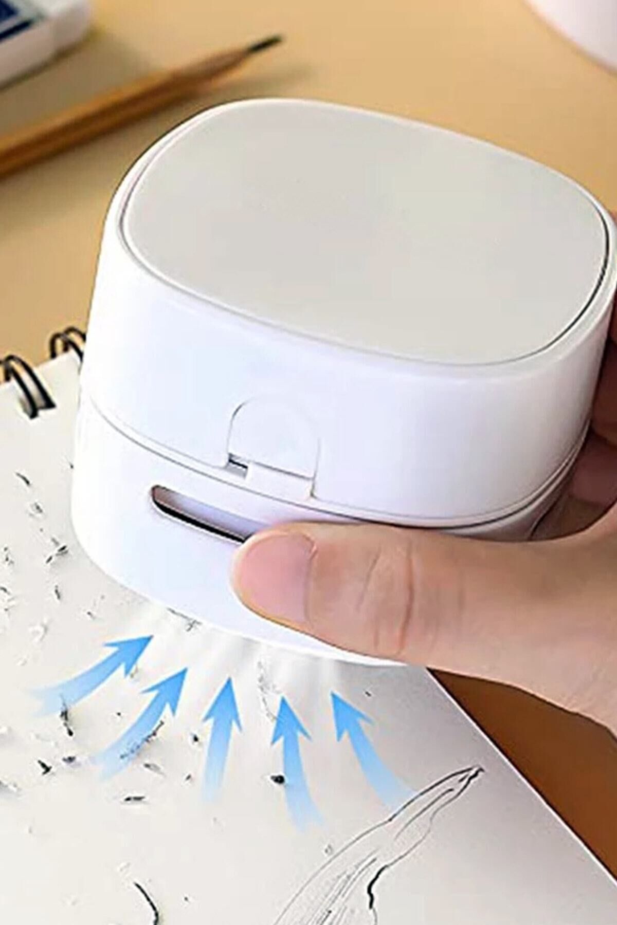 Mini Masa Üstü Pilli Süpürge Kırıntı Kalıntı Temizleyen Mini Temizleme Robotu Beyaz Tek Ebat