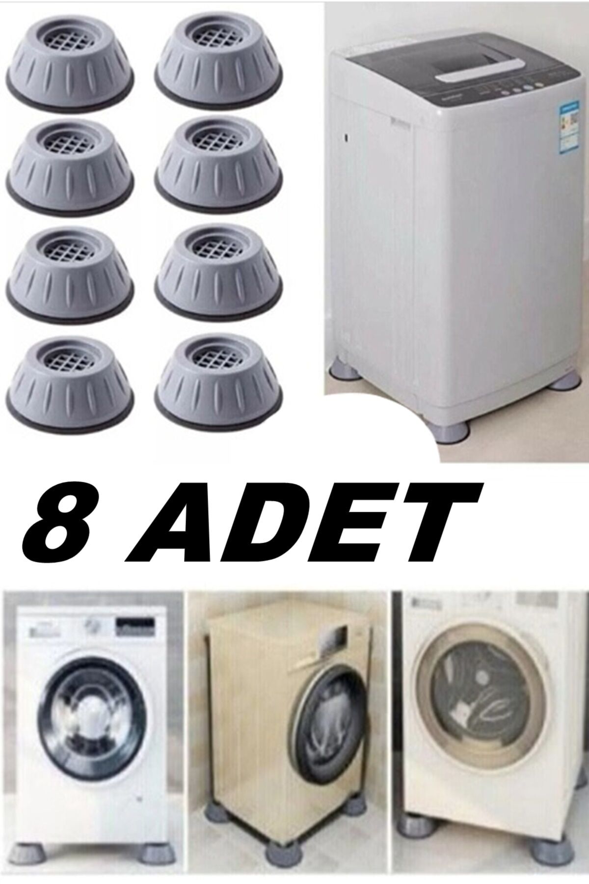8 Adet Beyaz Eşya Altlığı Ayağı Çamaşır Bulaşık Makinası Buzdolabı Yükseltici Titreşim Önleyici Gri - Tek Ebat