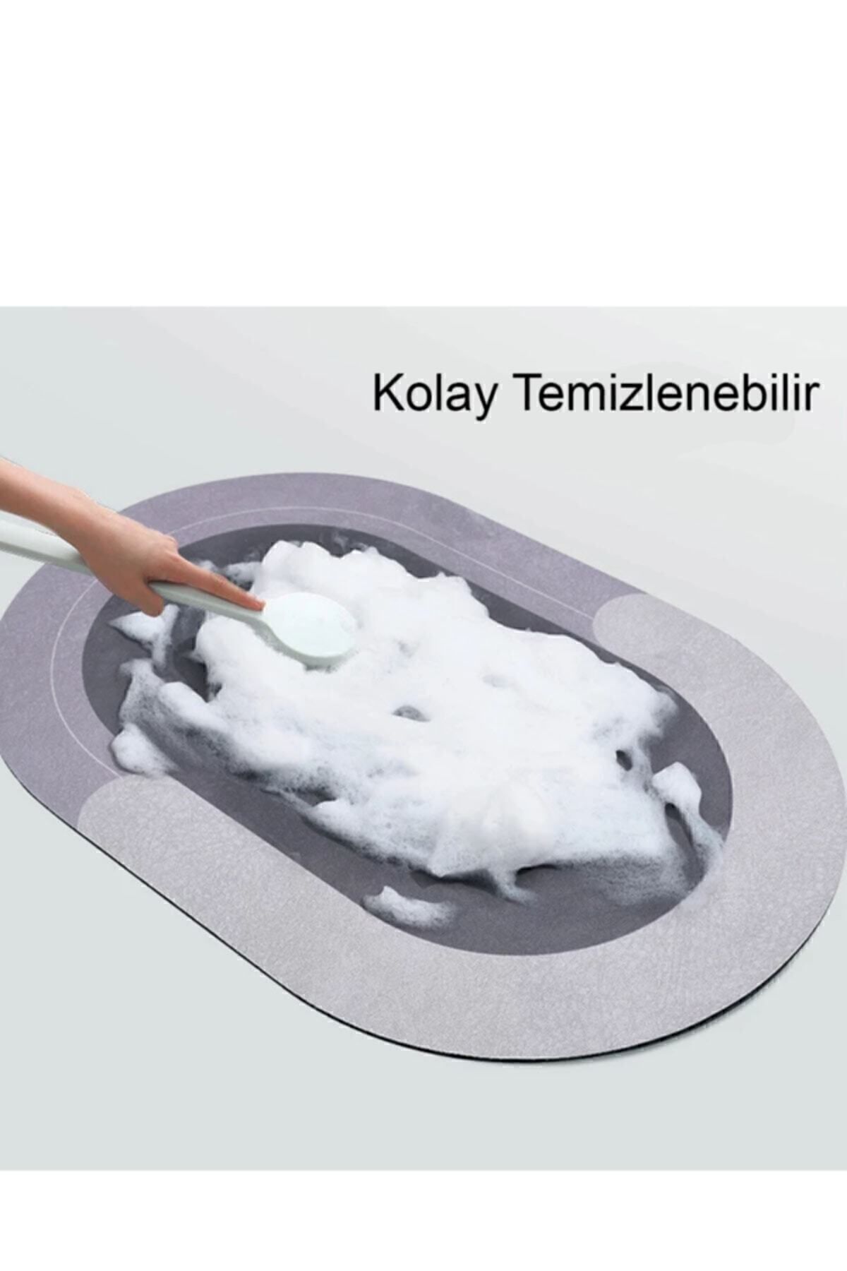 Bathroom 40x60 Oval Süper Su Emici Banyo Paspası Abdest Paspası Kare Gri - Tek Ebat