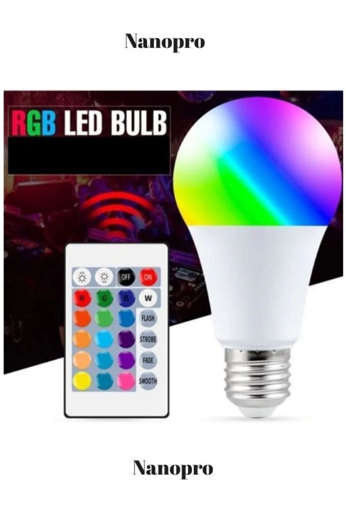 Nanopro Led Uzaktan Kumandalı Renk Değiştiren Ampul Rgb 9w Beyaz Lamba Ve Renkli Ampul beyaz - Tek Ebat