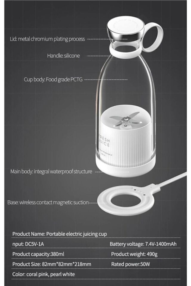 Taşınabilir 350 ml Blender Mini Meyve Karıştırıcı Milkshake Işlevli Blander Smothie (PLASTİK)