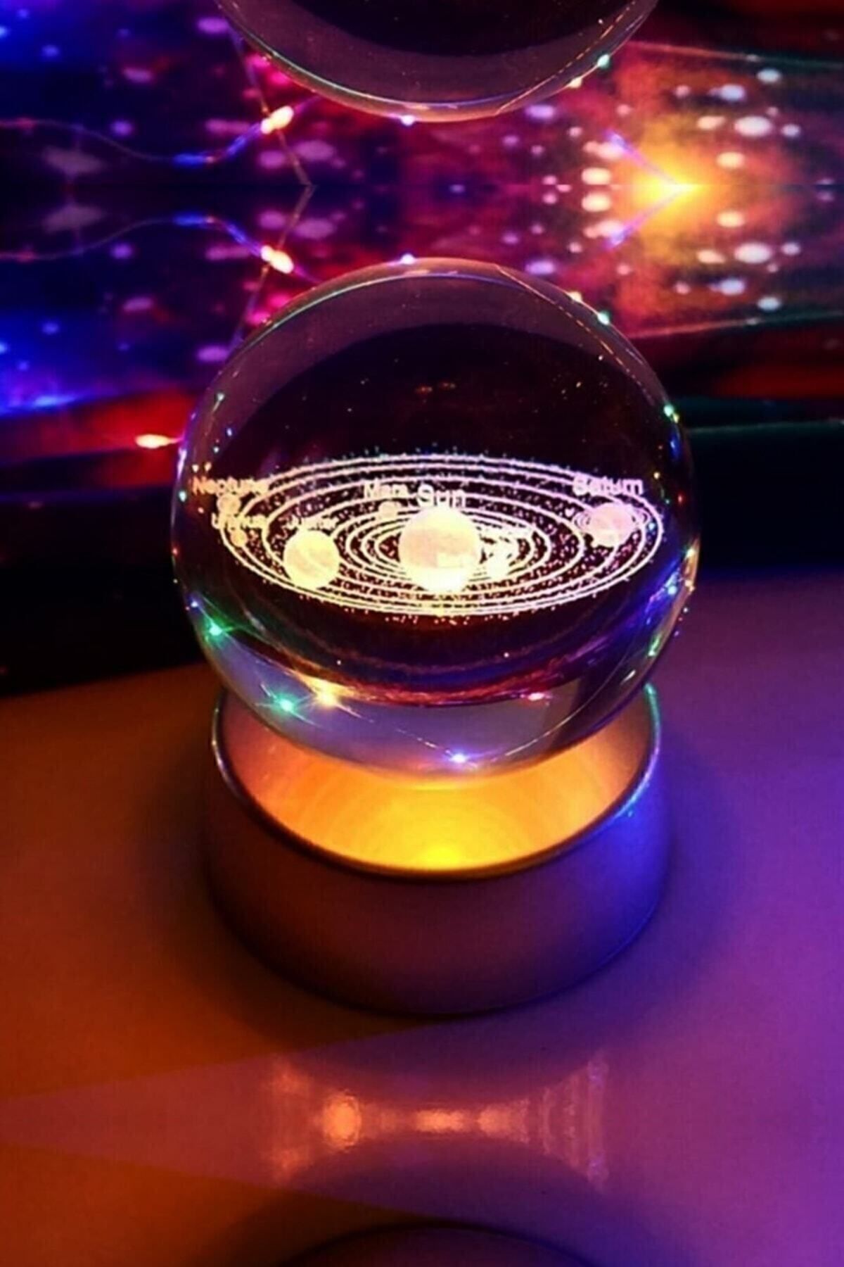 Gezegen Cam Küre Işıklı 3d Led Işık Dekoratif Hediyelik Rose - Tek Ebat