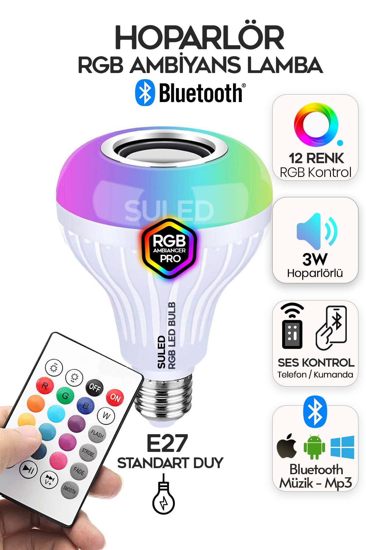 Emc Music Bulb Bluetooth Hoparlör Akıllı LED Ampul Lamba Beyaz - Tek Ebat