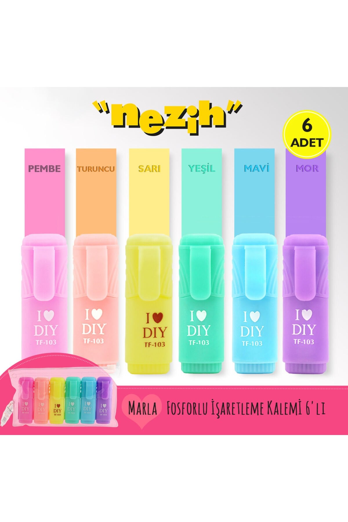 Marla Mini Fosforlu İşaretleme Kalemi 6lı TF103