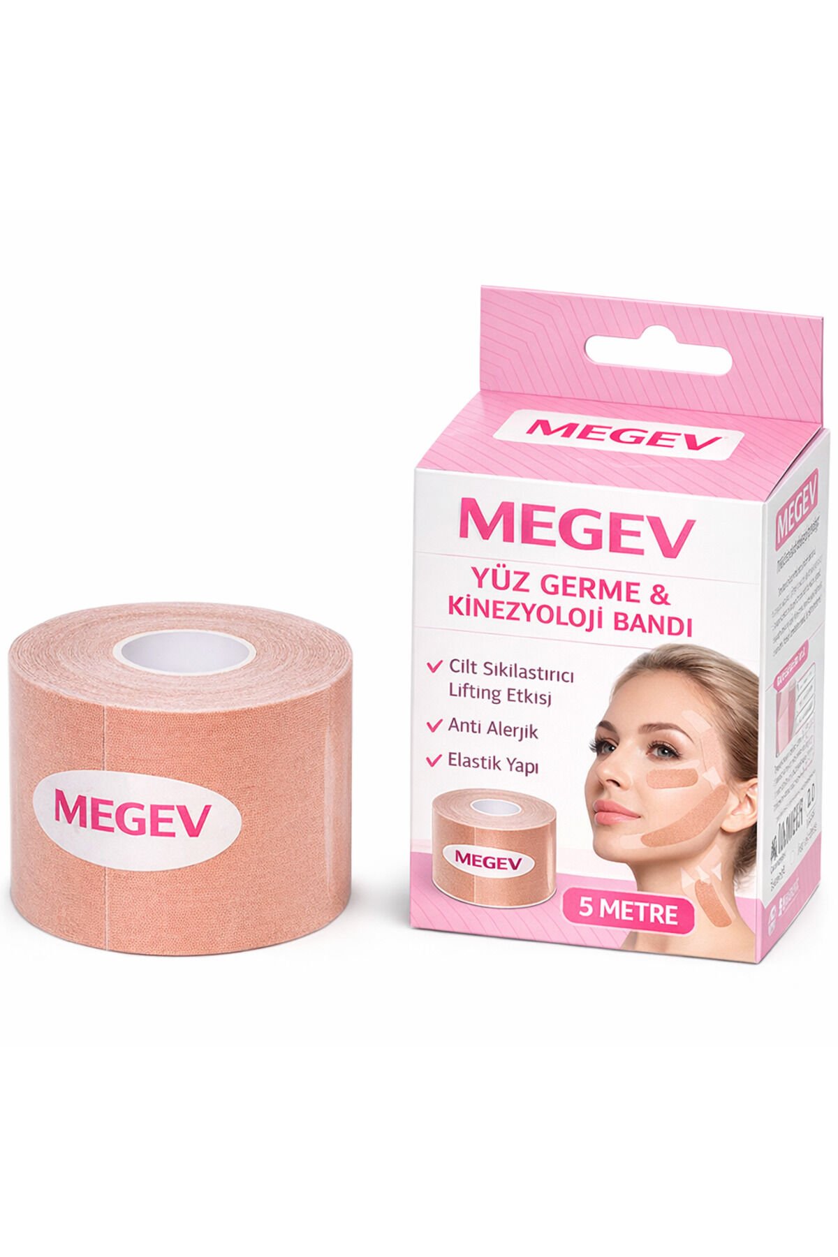 Yüz Germe Bandı 5MT – Lifting Etkili Anti Kırışıklık Bandı – Elastik & Anti Alerjik Tek Ebat