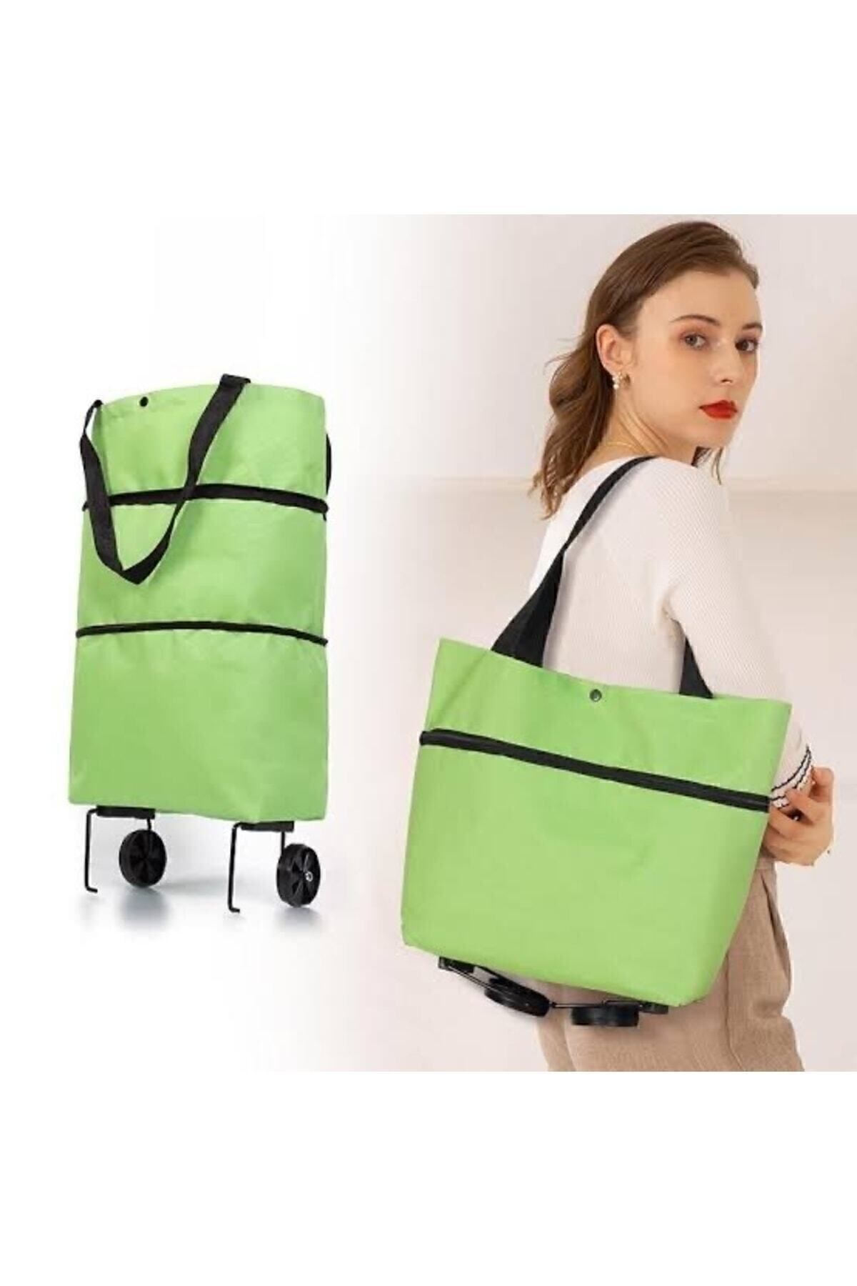 Katlanır Tekerlekli Çanta ve Alışveriş Arabası Kırmızı - Tek Ebat - 48.5 x 35