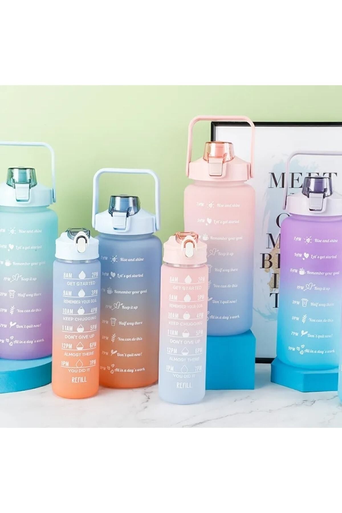 Motivasyonel 2li Su Matarası Su Şişesi Suluk 2 Lt 900ml Yavrulu Spor Salonu Su Şişesi Sticker Hediye