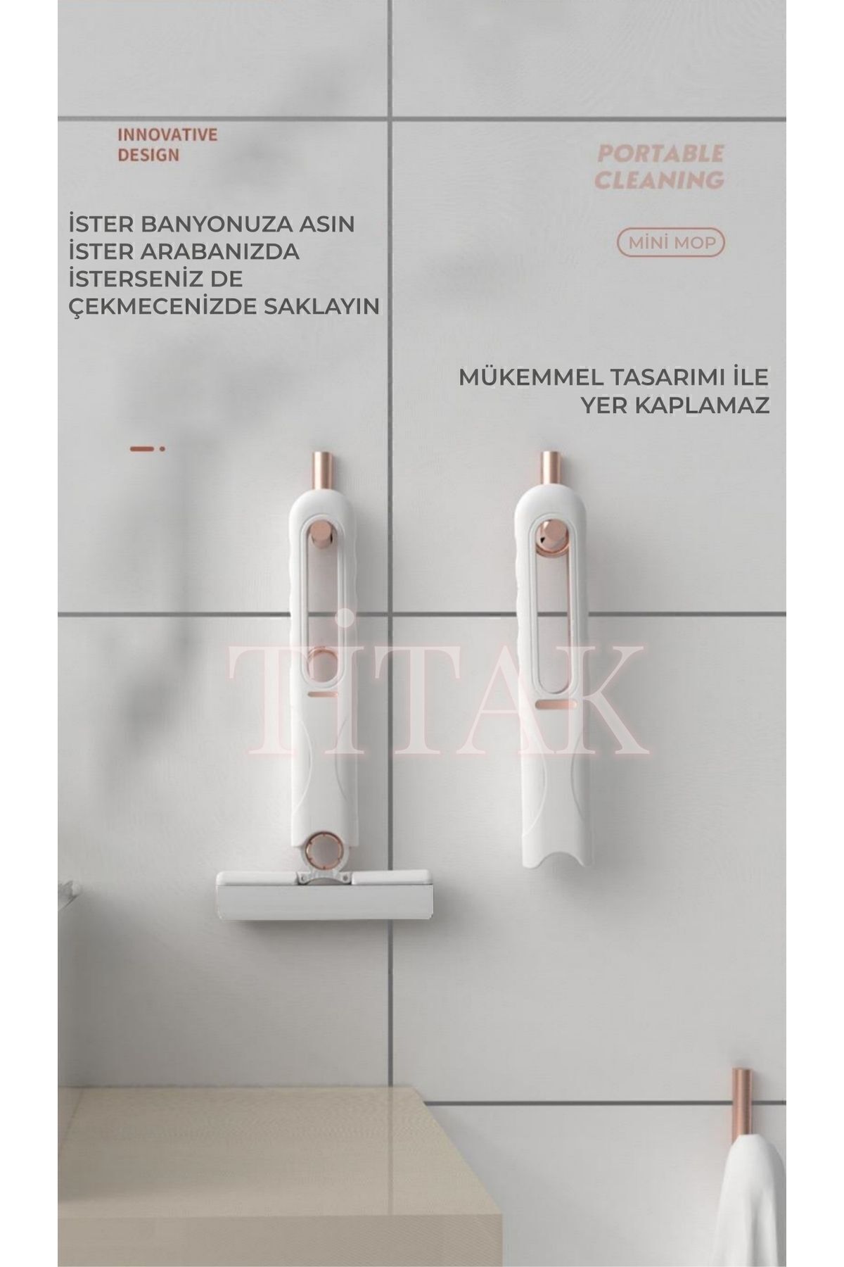 Taşınabilir Mini Mop Kendinden Sıkmalı Mini Temizlik Paspası Mutfak-araba-banyo-camlarda Kullanım BEYAZ - Tek Ebat