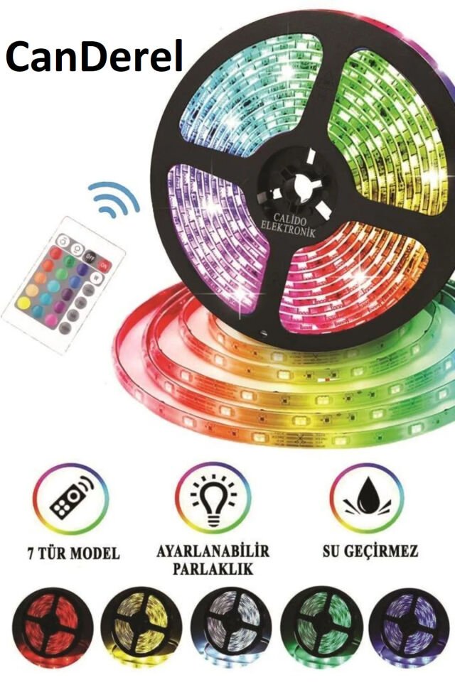 Şerit Led Rgb 5 Metre 24 Tuşlu Kumandalı 20 Renk Iç Mekan Tak Çalıştır Karışık Çok Renkli - Tek Ebat
