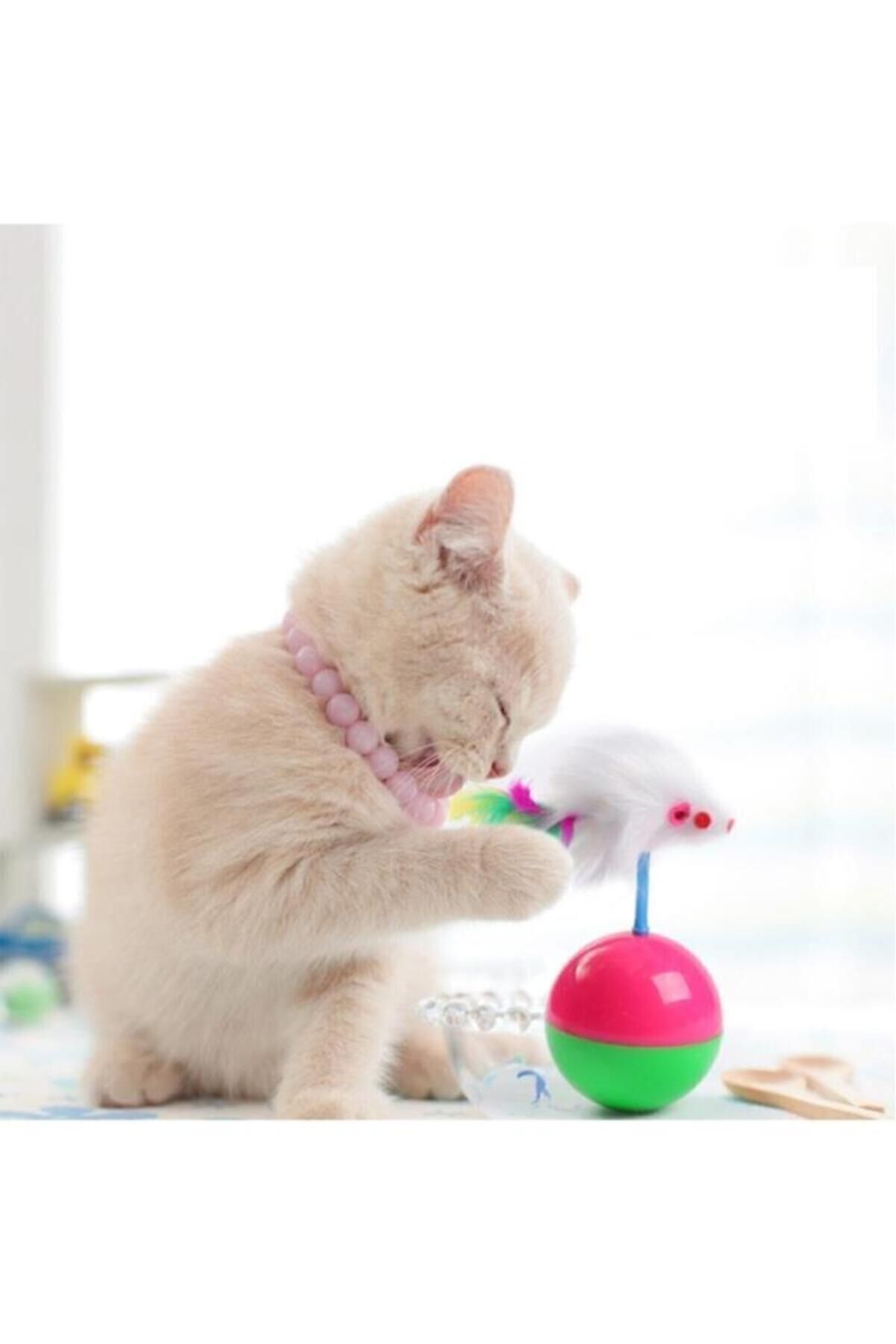 Kedi Oyun Topu Tüylü Fareli Hacı Yatmaz Çok Renkli - Tek Ebat