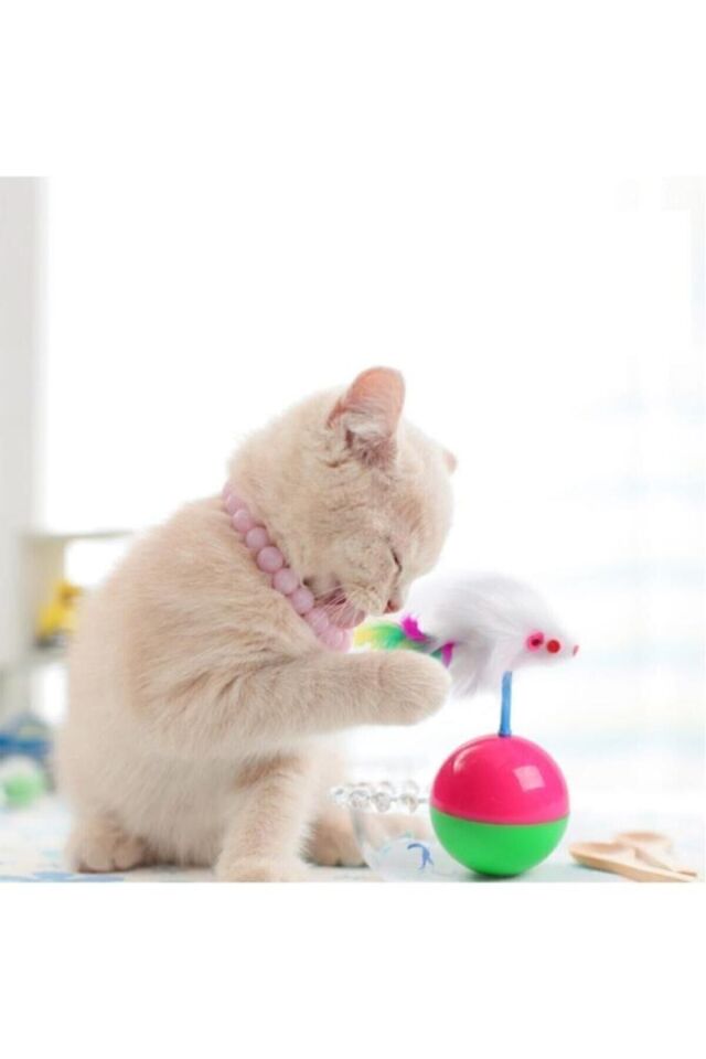 Kedi Oyun Topu Tüylü Fareli Hacı Yatmaz Çok Renkli - Tek Ebat