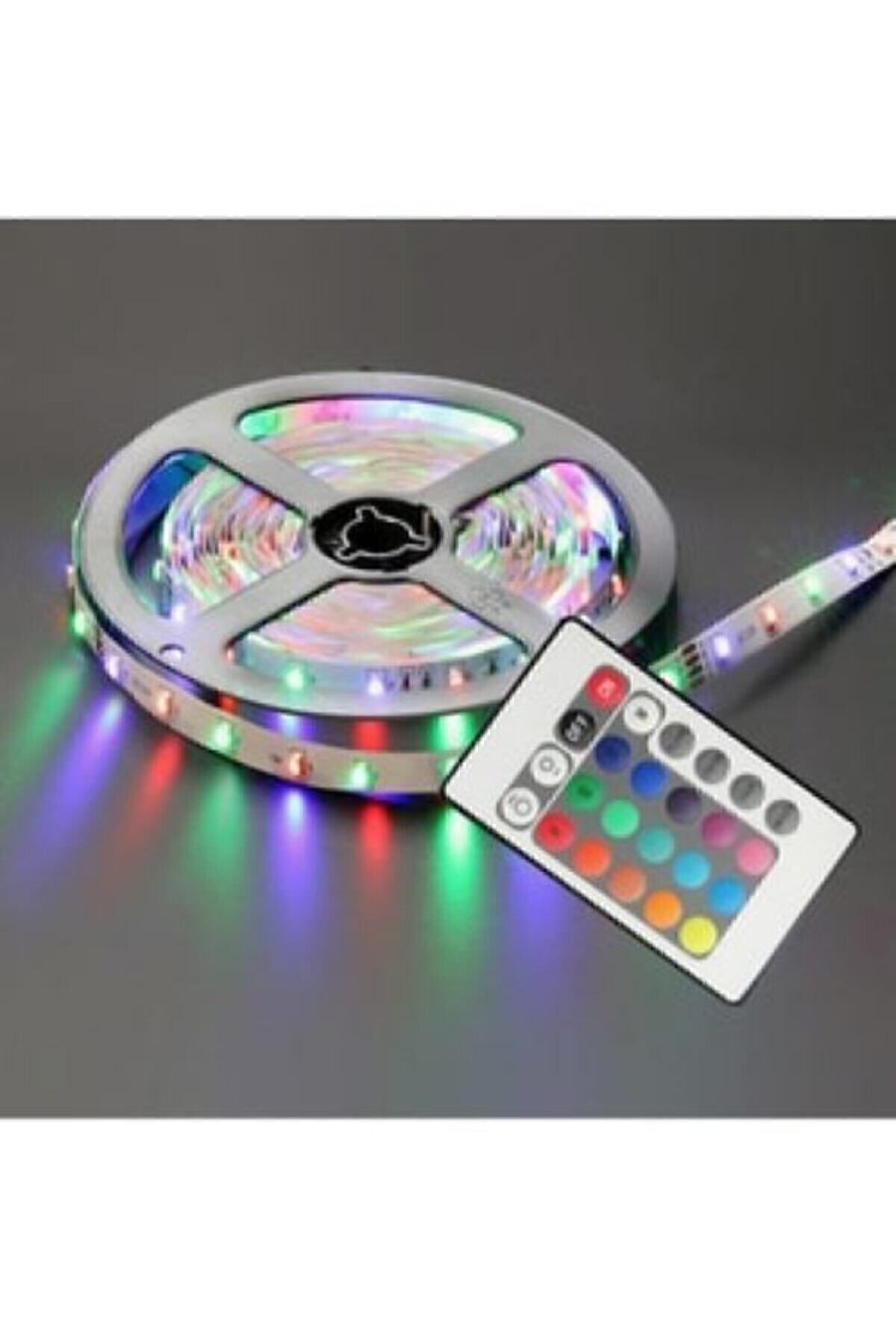 Rgb Şerit 5 M 16 Renkli Kumandalı Adaptörlü Çift Taraflı Bant Tak Çalıştır Led Karışık - Tek Ebat