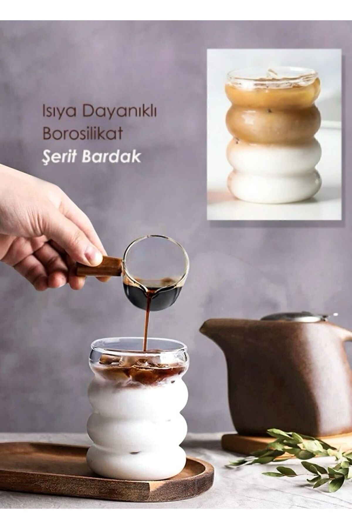 Isıya Dayanıklı Borosilikat Cam Şerit Şeklinde Bardak | Kahve Ve Sunum Bardağı - 1 Adet ŞEFFAF - Tek Ebat