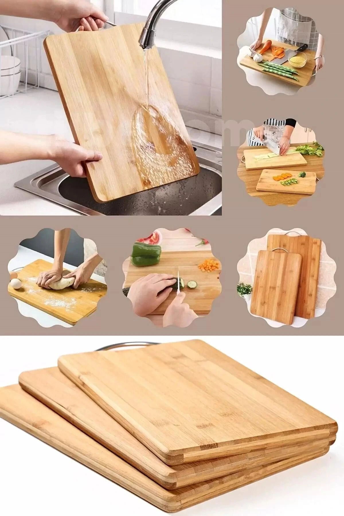 Kesme Tahtası Çelik Saplı Peynir Servis Sunum Tepsi Et Sebze Doğrama Tahtası 20*30 Boy Ahşap - Tek Ebat - 20 x 29