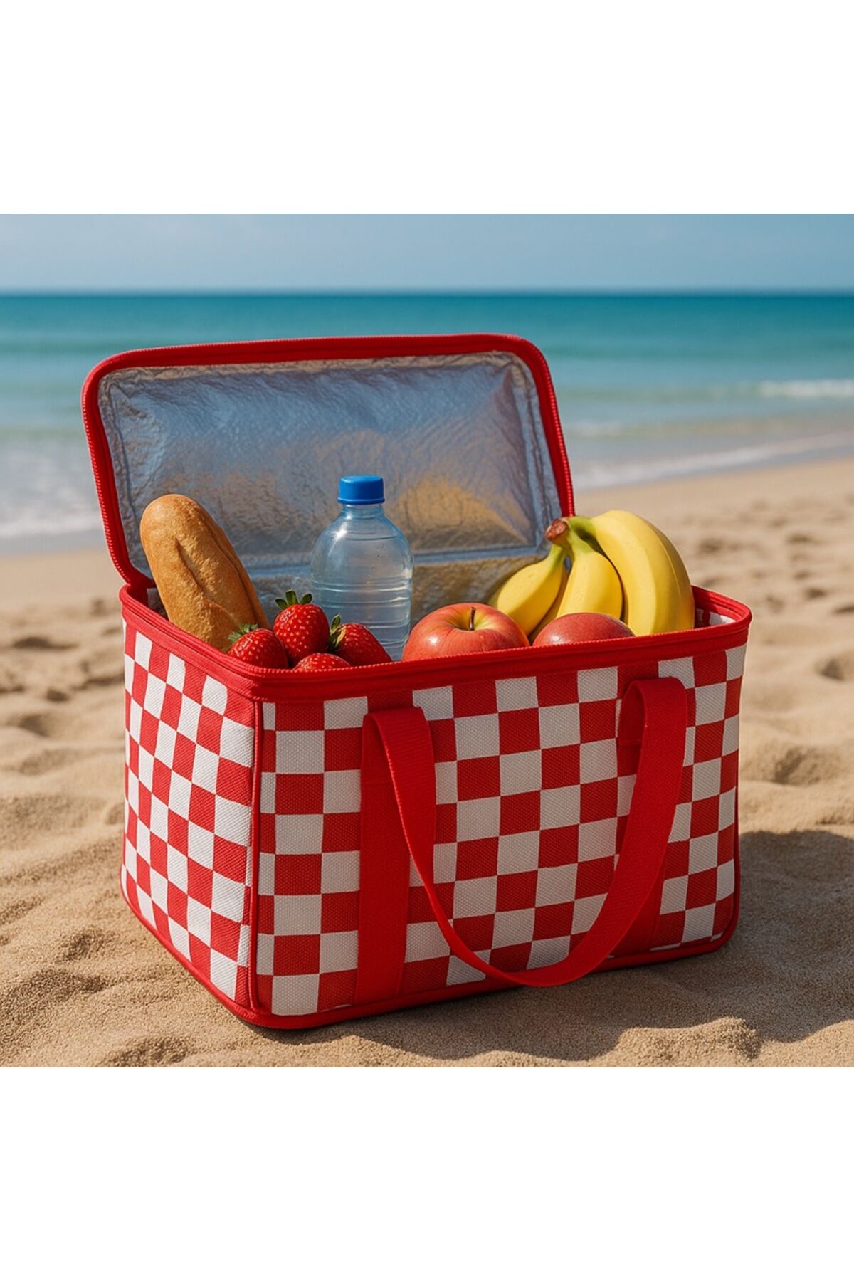 25 Litre Termal Piknik Çantası Kırmızı Beyaz | Kamp Plaj Araba İçin Soğutucu Çanta