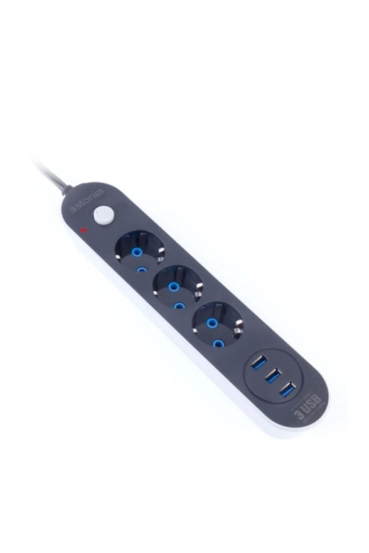 Usb Çıkışlı 3'lü 2 Metre Kablolu Akım Korumalı Priz 10a-2500 Watt