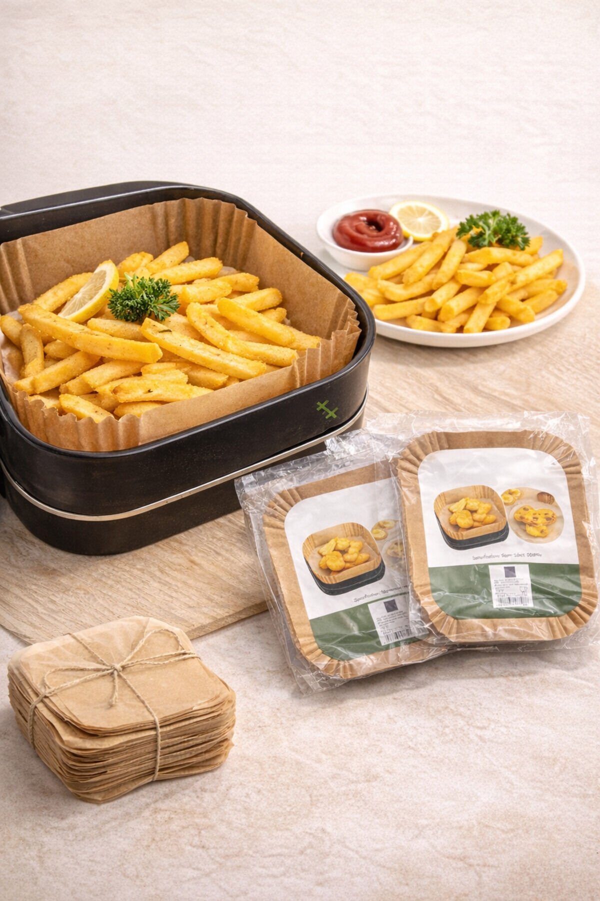 Xl / Xxl Airfryer Pişirme Kağıdı 50'li Yağlı Kağıt Kraft Yuvarlak