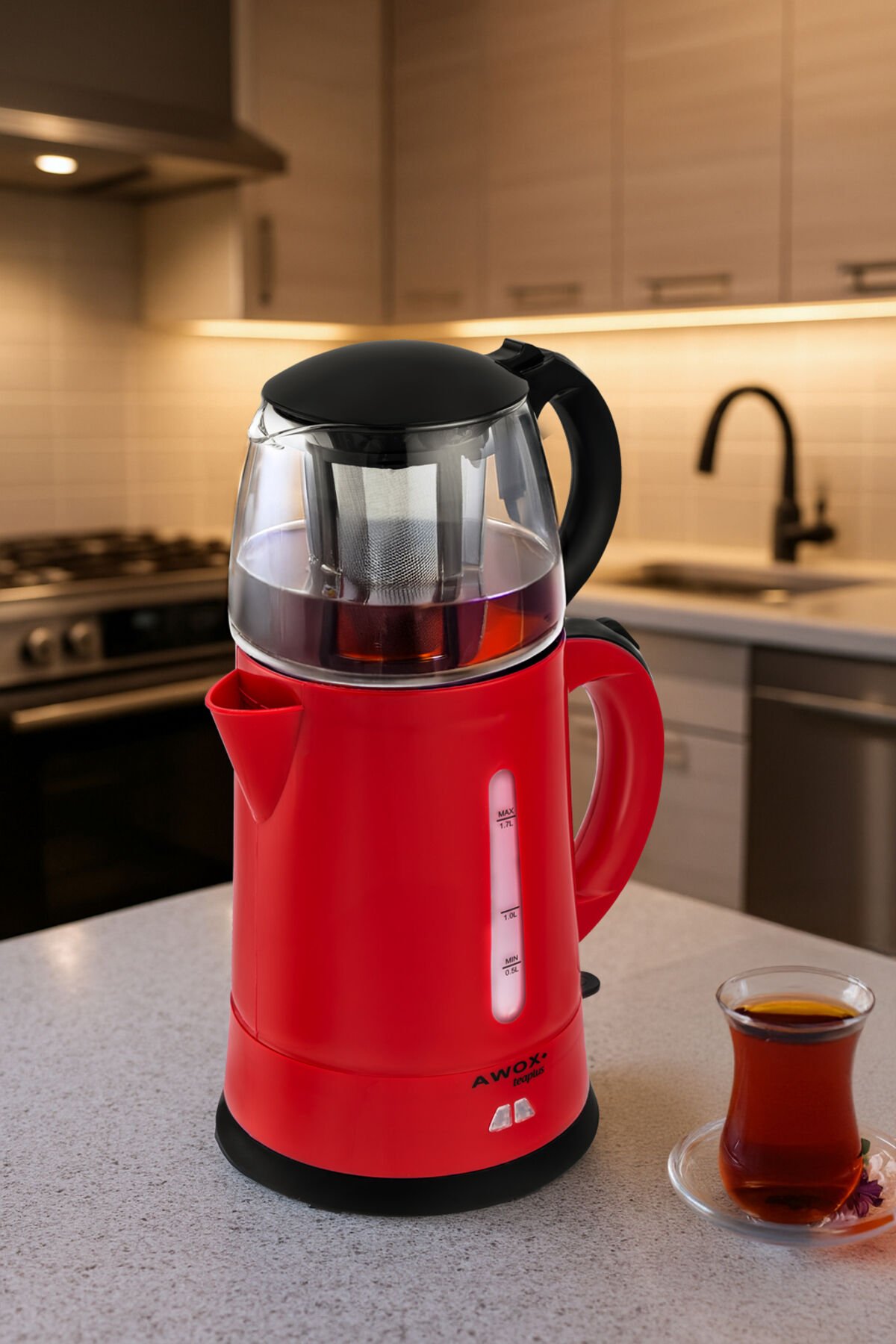 Teaplus Cam Demlikli Elektrikli Çay Makinesi Kırmızı kırmızı - Tek Ebat