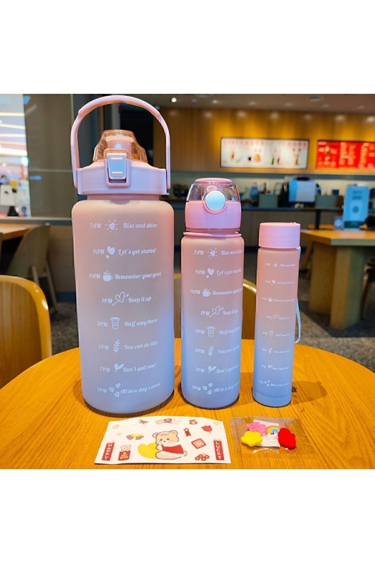 Motivasyonel 3 lü Set Su Matarası 2 lt+900 ml+600 ml Tritan Spor Salonu Suluk