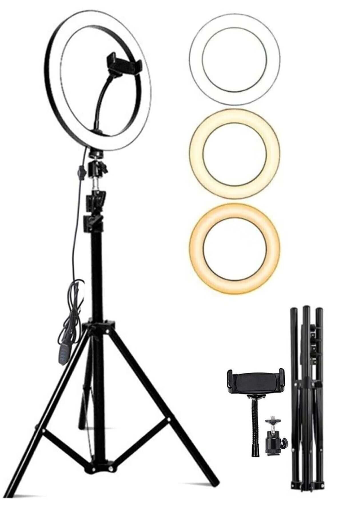 Youtuber Led Işıklı Tripod Selfie Makyaj Işığı Sürekli Ring Light 10 Inç Halka Siyah - Tek Ebat