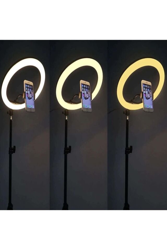Youtuber Led Işıklı Tripod Selfie Makyaj Işığı Sürekli Ring Light 10 Inç Halka Siyah - Tek Ebat