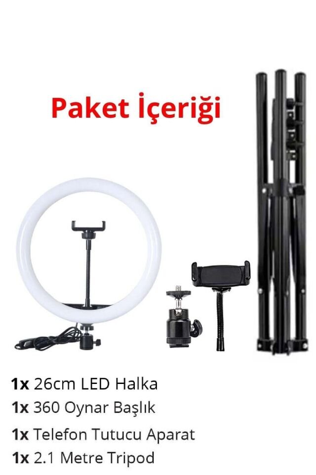 Youtuber Led Işıklı Tripod Selfie Makyaj Işığı Sürekli Ring Light 10 Inç Halka Siyah - Tek Ebat