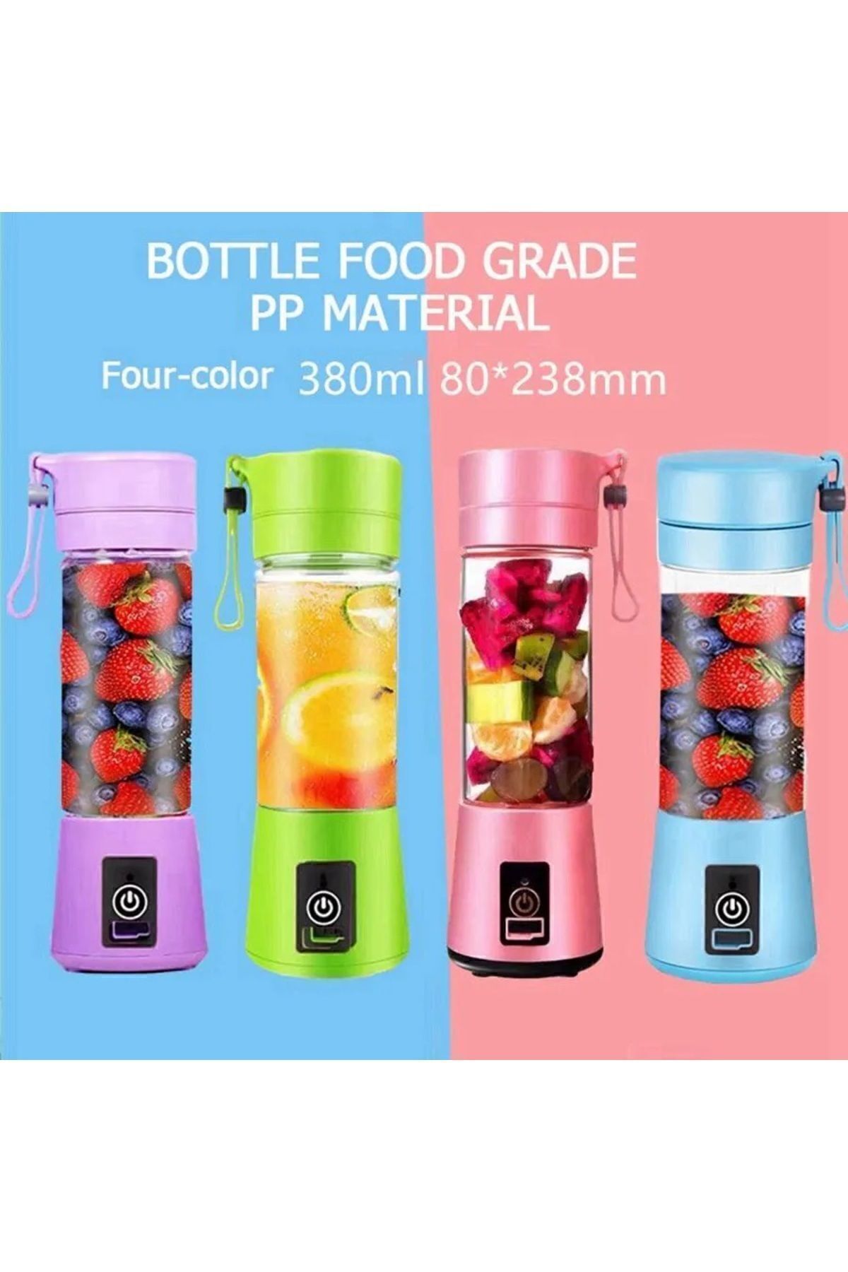 Portatif Taşınabilir Meyve Blender 380 Ml çok renkli - Tek Ebat