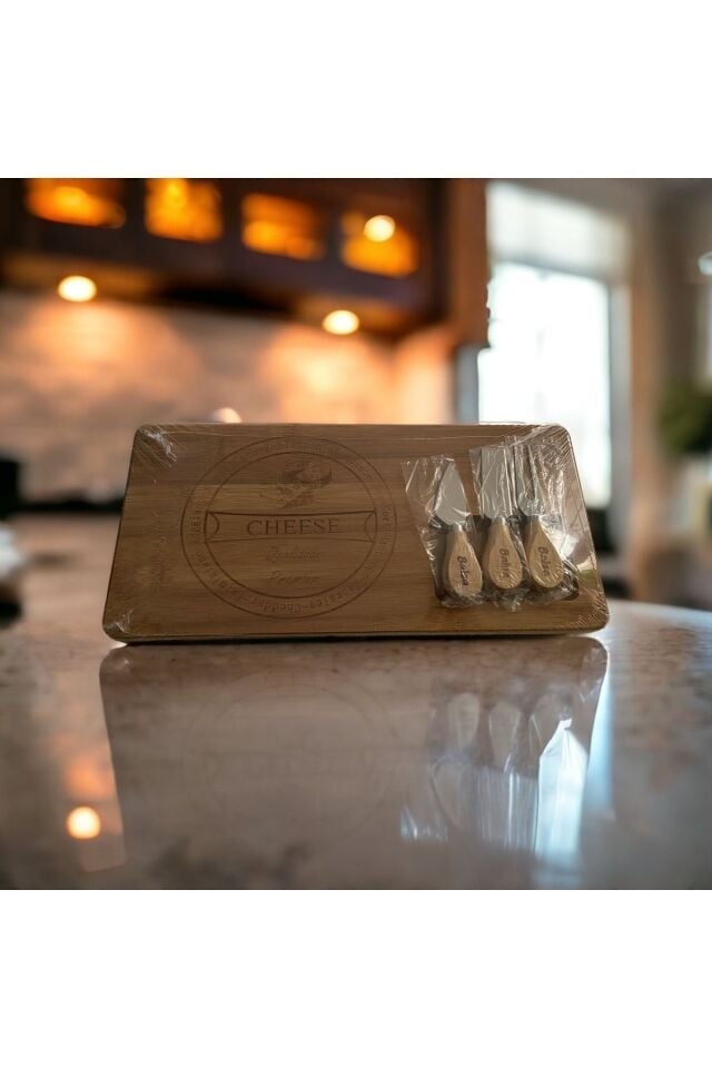 Bambu Peynir Servis Sunum Tahtası Seti - 38*18,5*1,5 Cm