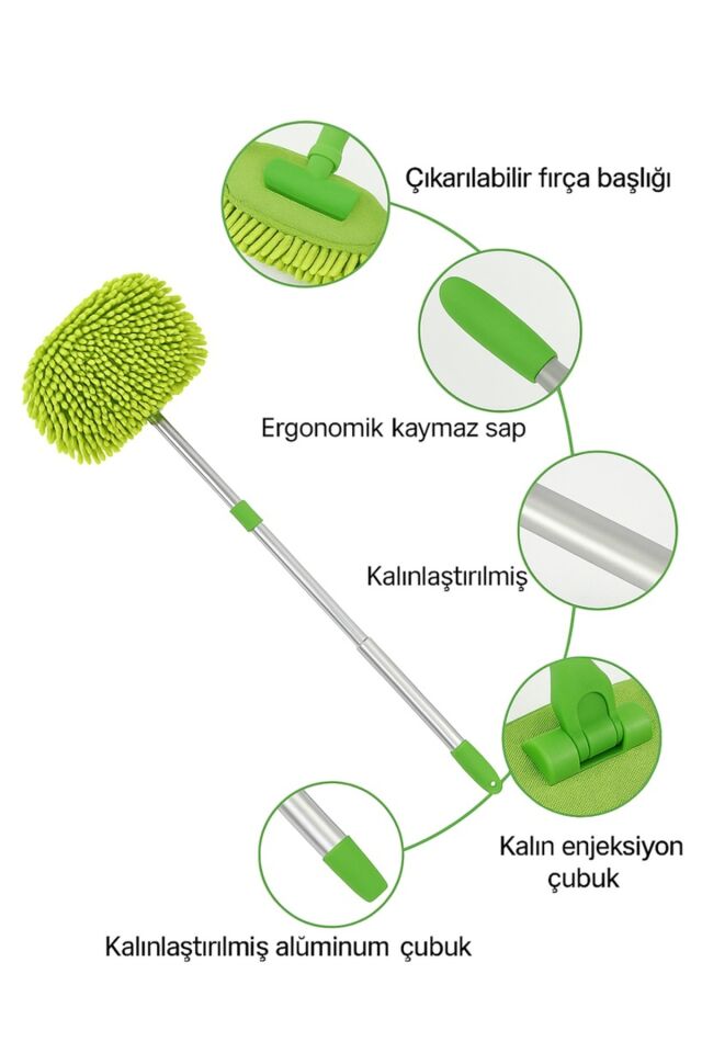Yedek Bezli Uzun Saplı Mikrofiber Araç Yıkama Fırçası - Teleskopik Saplı Oto Temizlik Süngeri