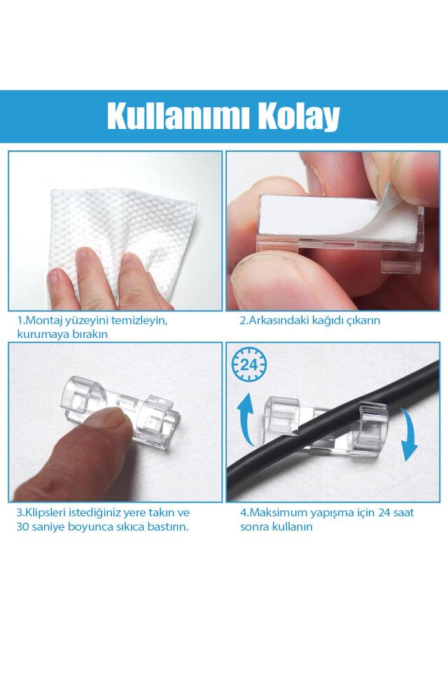 Kablo Sabitleyici Klipsler 20 Adet Kablo Düzenleyici Duvar Fayans Cam Kablo Tutucu Yapışkanlı Klips Tek Ebat