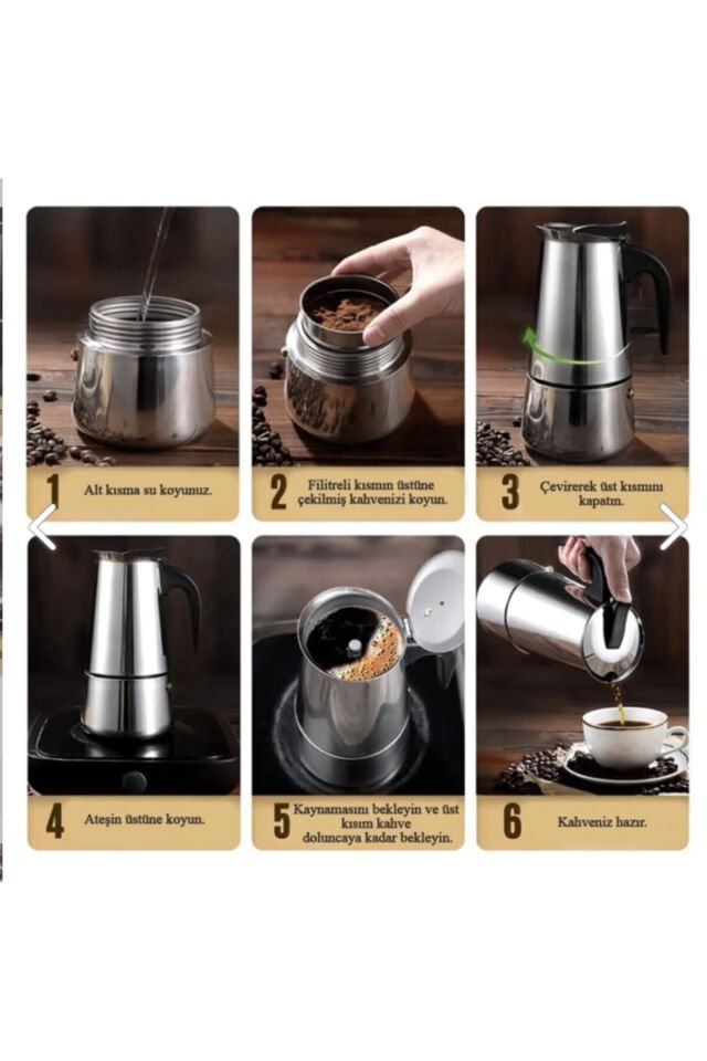 Fe001-6 Espresso Kahve Makinesi Paslanmaz Çelik Indüksiyonlu Moka Pot 300 ml