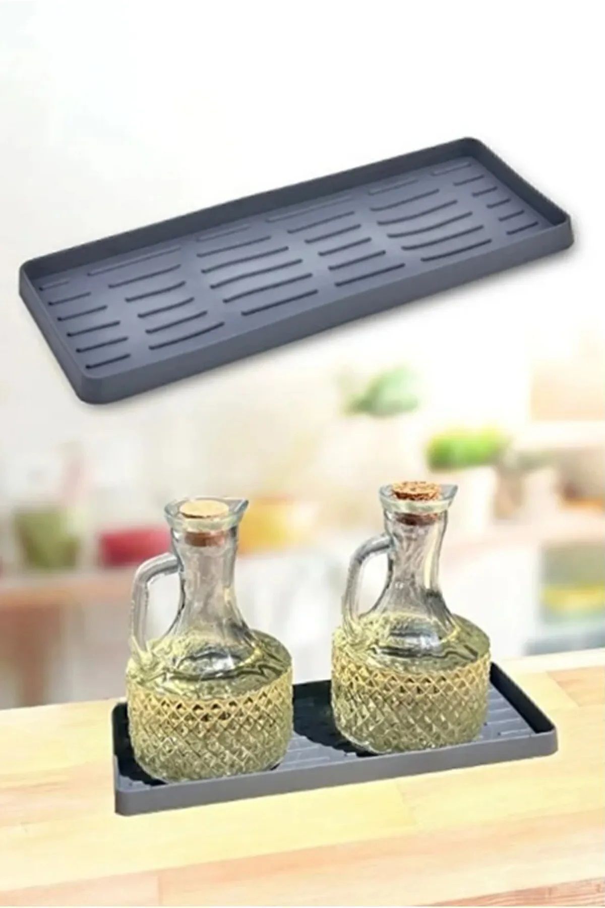 Silikon Yağdanlık Yağlık Standı Altlık ,Çok Amaçlı Organizer Sunumluk Sabunluk Altlığı , 26x10 Cm gri - Tek Ebat