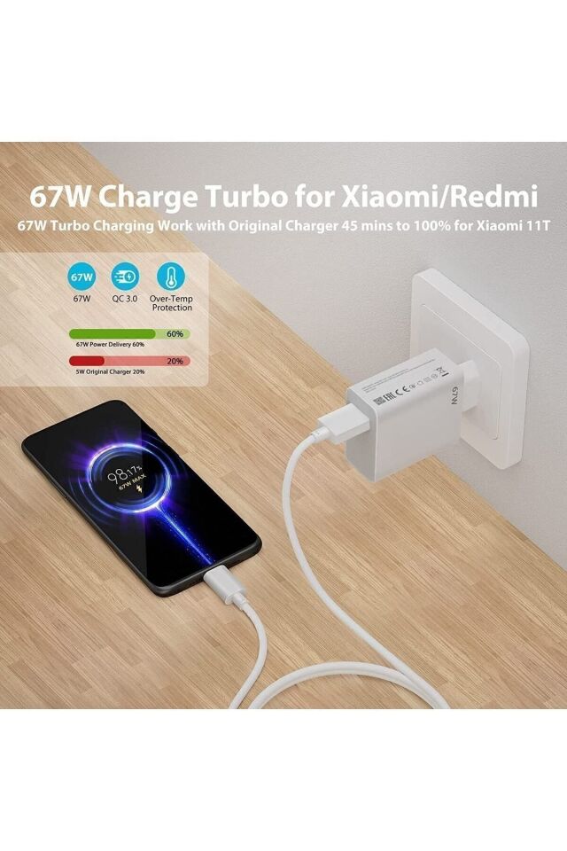 Xiaomi Mi  uyumlu 67w (WATT) Turbo Hızlı Şarj Cihazı